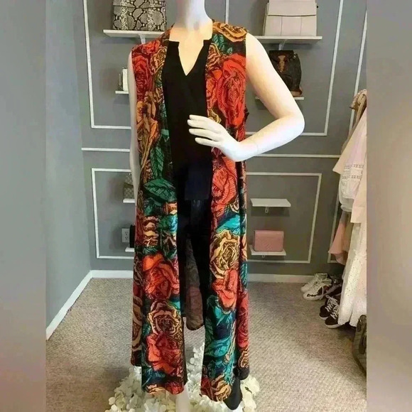 LuLaRoe Multicolor Floral Print Knit Sleeveless Vest Kimono Duster S L.  #256 - Picture 1 of 8